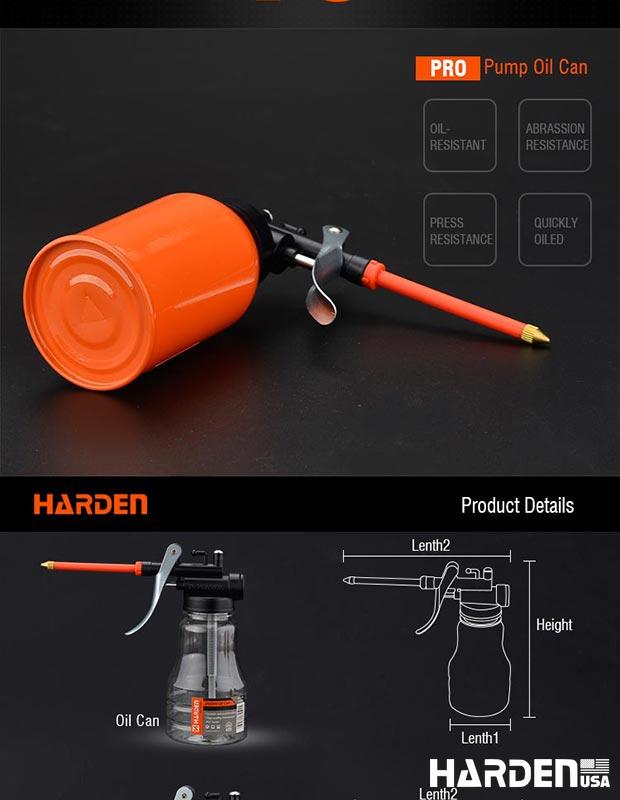 HARDEN Lubrificador Metálico 300 ml com Bico Flexível e Bomba de Latão