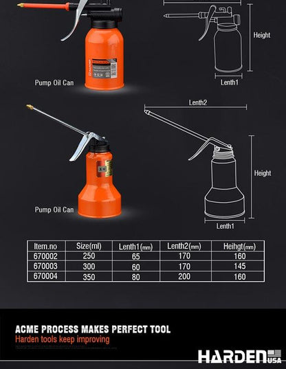 HARDEN Lubrificador Metálico 300 ml com Bico Flexível e Bomba de Latão