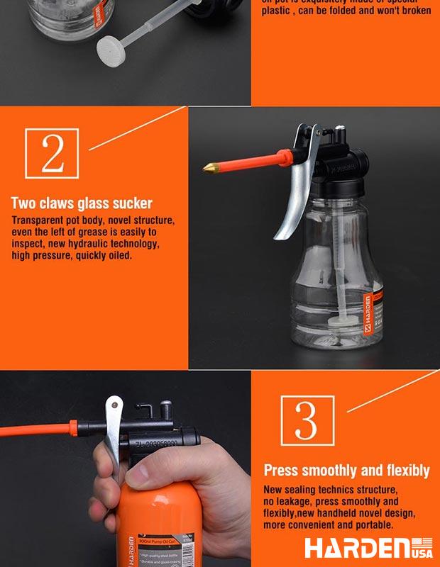 HARDEN Lubrificador Metálico 300 ml com Bico Flexível e Bomba de Latão