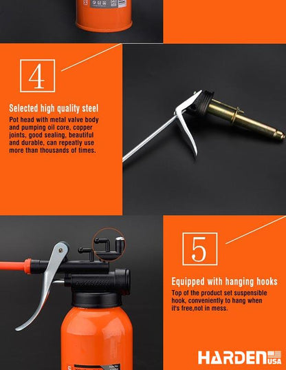 HARDEN Lubrificador Metálico 300 ml com Bico Flexível e Bomba de Latão