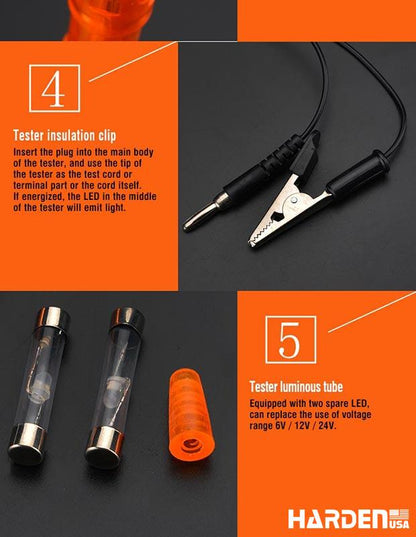 Testador Automotivo HARDEN 6V/12V/24V – Localizador de Falhas Elétricas com Ponteira Afiada