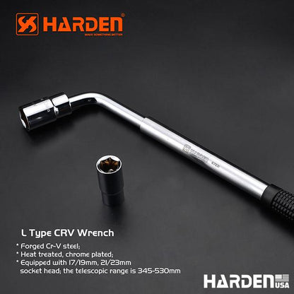 Chave de Roda Telescópica HARDEN 17×19 mm e 21×23 mm em Aço Cromo-Vanádio (Cr-V)