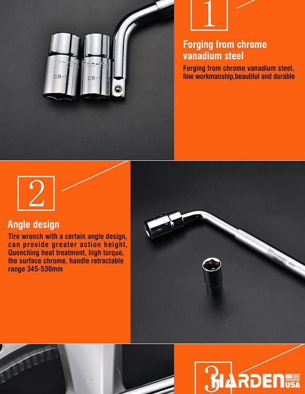 Chave de Roda Telescópica HARDEN 17×19 mm e 21×23 mm em Aço Cromo-Vanádio (Cr-V)