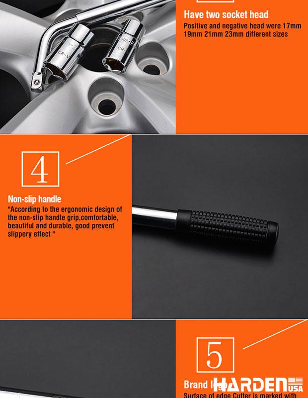 Chave de Roda Telescópica HARDEN 17×19 mm e 21×23 mm em Aço Cromo-Vanádio (Cr-V)