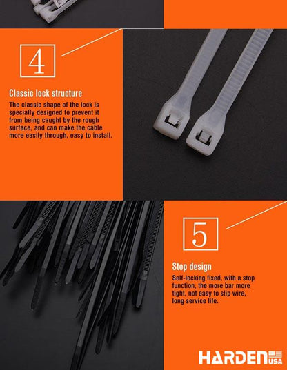 HARDEN Abracaçadeiras Plásticas Brancas 100 mm, 150 mm, 200 mm e 300 mm – Alta Resistência para Fixação de Cabos