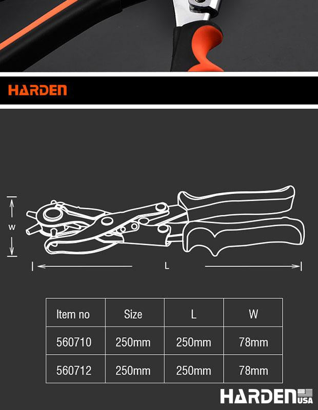 Alicate Perfurador Rotativo Profissional 250 mm HARDEN – Cabeçote em Aço Carbono 45#, 6 Tamanhos de Furo, Multiuso para Couro, Lona e Tecido