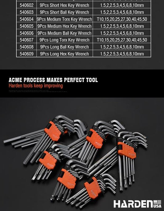 Jogo de Chaves Allen HARDEN 9 Peças – Médio, Longo e Extra Longo em Aço S2