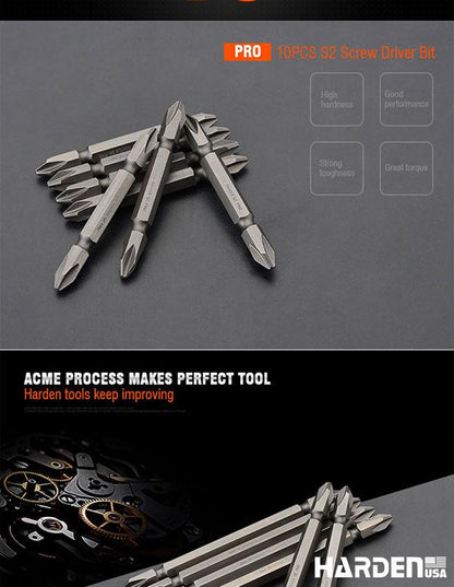 Kit com 10 Pontas PH2 (6 mm - 1/4") Harden em Aço S2 – 65 mm e 100 mm