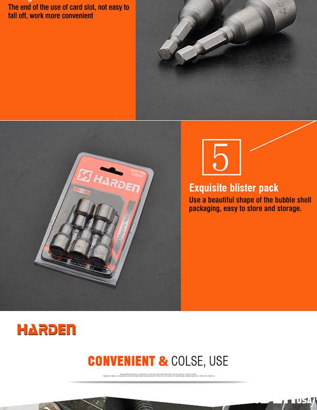 Jogo HARDEN com 5 Soquetes Magnéticos – Aço CR-V (Cromo-Vanádio) – Alta Resistência e Precisão