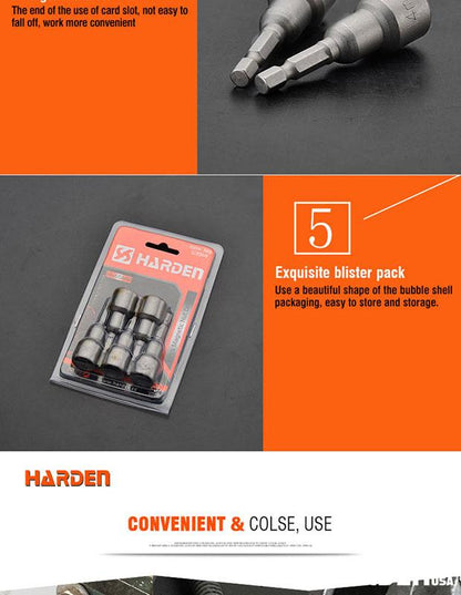 Jogo HARDEN com 5 Soquetes Magnéticos – Aço CR-V (Cromo-Vanádio) – Alta Resistência e Precisão