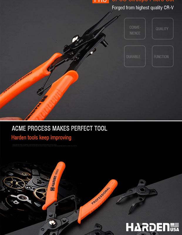 HARDEN Jogo de Alicates para Anéis Trava – Kit 5 Peças com Pontas Retas e Curvas