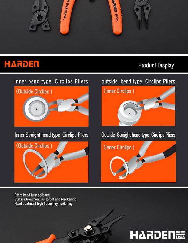 HARDEN Jogo de Alicates para Anéis Trava – Kit 5 Peças com Pontas Retas e Curvas