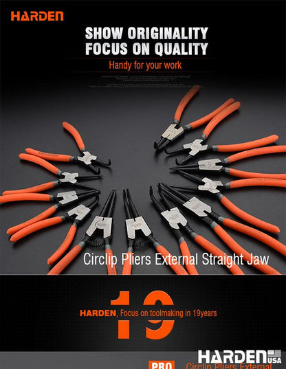 Alicate para Anel Elástico Externo Reto HARDEN – Aço Carbono Forjado, Alta Resistência e Acabamento Anticorrosivo (7”, 9” e 13”)