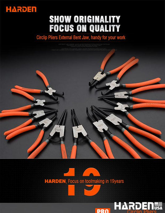 Alicate de Anel Externo Curvo HARDEN – Aço Carbono Temperado e Acabamento Anticorrosão