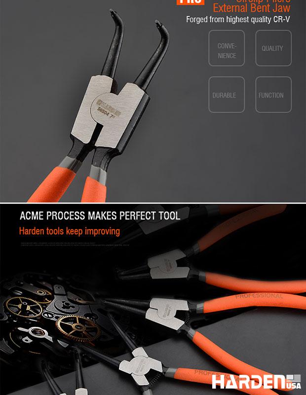 Alicate de Anel Externo Curvo HARDEN – Aço Carbono Temperado e Acabamento Anticorrosão