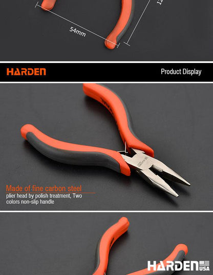 Alicate de Bico Longo Mini 114 mm (4,5”) em Aço Carbono HARDEN com Cabo Ergonômico