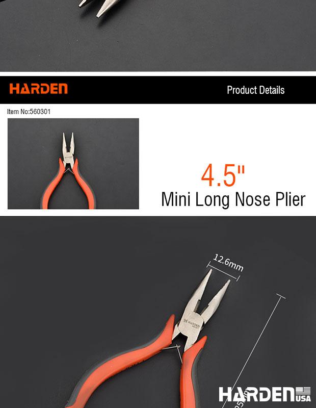 Alicate de Bico Longo Mini 114 mm (4,5”) em Aço Carbono HARDEN com Cabo Ergonômico