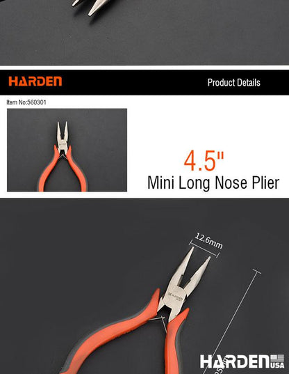 Alicate de Bico Longo Mini 114 mm (4,5”) em Aço Carbono HARDEN com Cabo Ergonômico