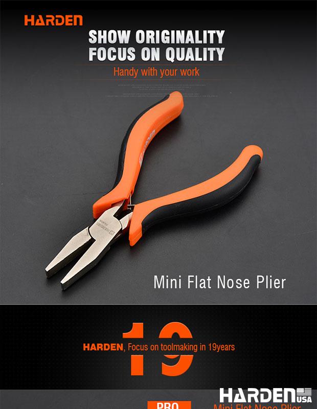 Alicate de Bico Chato Mini 114 mm (4,5”) em Aço Carbono HARDEN com Cabo Ergonômico