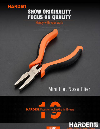 Alicate de Bico Chato Mini 114 mm (4,5”) em Aço Carbono HARDEN com Cabo Ergonômico