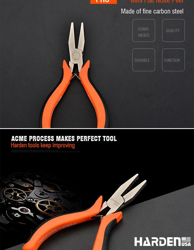 Alicate de Bico Chato Mini 114 mm (4,5”) em Aço Carbono HARDEN com Cabo Ergonômico