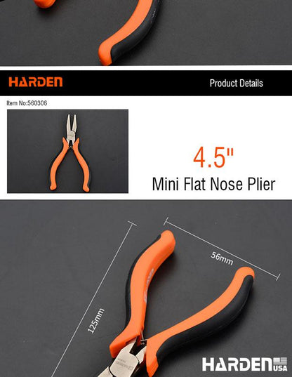 Alicate de Bico Chato Mini 114 mm (4,5”) em Aço Carbono HARDEN com Cabo Ergonômico