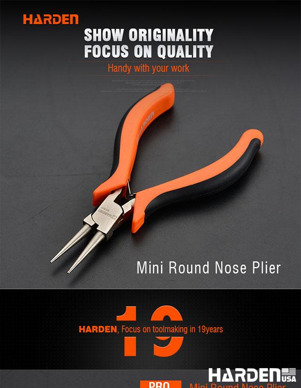 Alicate de Bico Redondo Mini 114 mm (4,5”) em Aço Carbono HARDEN com Cabo Ergonômico