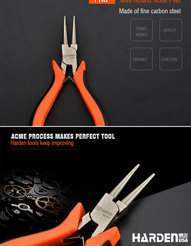 Alicate de Bico Redondo Mini 114 mm (4,5”) em Aço Carbono HARDEN com Cabo Ergonômico