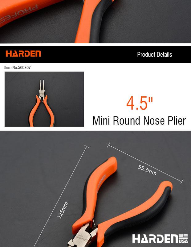 Alicate de Bico Redondo Mini 114 mm (4,5”) em Aço Carbono HARDEN com Cabo Ergonômico