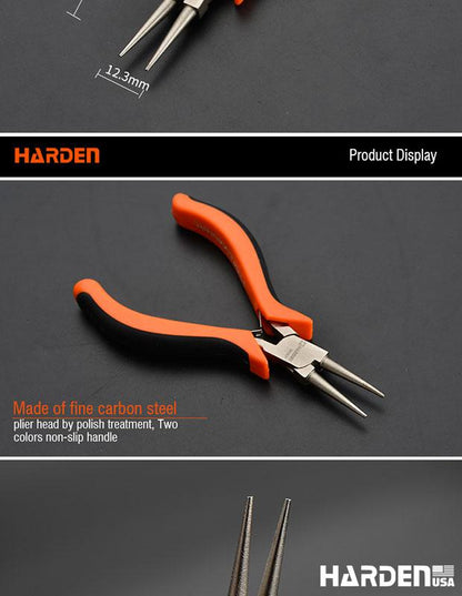 Alicate de Bico Redondo Mini 114 mm (4,5”) em Aço Carbono HARDEN com Cabo Ergonômico