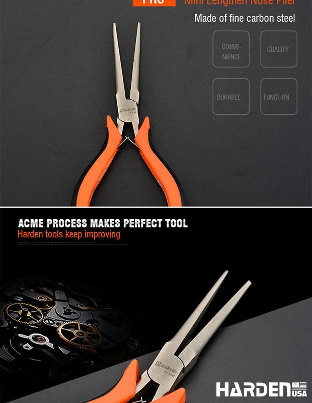 Alicate de Bico Longo Alongado Mini 114 mm (4,5”) em Aço Carbono HARDEN com Cabo Ergonômico