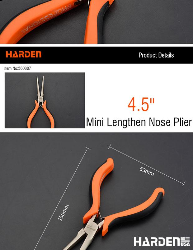 Alicate de Bico Longo Alongado Mini 114 mm (4,5”) em Aço Carbono HARDEN com Cabo Ergonômico