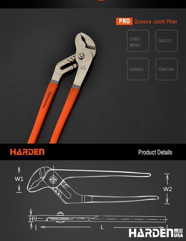 Alicate Ajustável Tipo Bomba d’Água HARDEN em Aço Carbono Forjado 254 mm (10”) e 305 mm (12”)