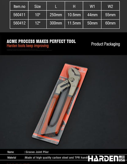 Alicate Ajustável Tipo Bomba d’Água HARDEN em Aço Carbono Forjado 254 mm (10”) e 305 mm (12”)