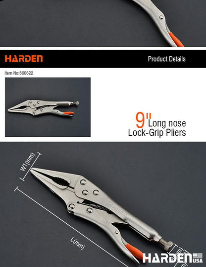 Alicate de Pressão Bico Longo HARDEN 225 mm (9”) em Aço Niquelado