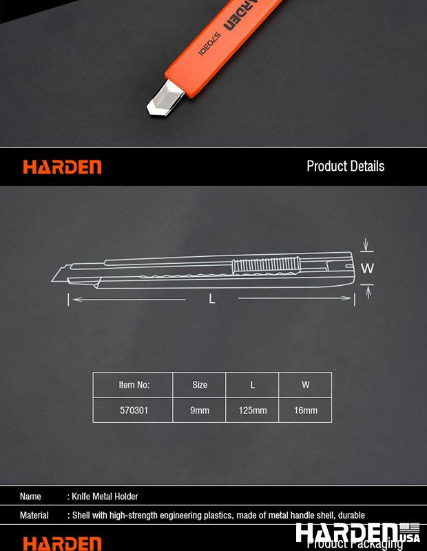 Estilete 9 mm HARDEN com Corpo em ABS Reforçado e Guia Metálica – Alta Precisão e Durabilidade