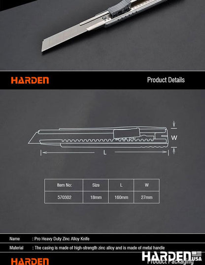 Estilete Profissional HARDEN 18 mm (3/4”) em Liga de Zinco Reforçada