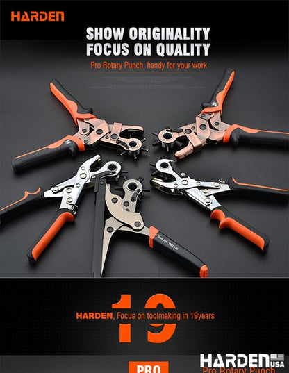 Alicate Vazador Rotativo 250 mm Harden – Aço Carbono Temperado com Múltiplos Furos para Couro, Lonas e Tecidos