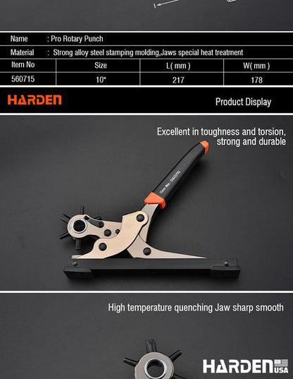 Alicate Vazador Rotativo 250 mm Harden – Aço Carbono Temperado com Múltiplos Furos para Couro, Lonas e Tecidos