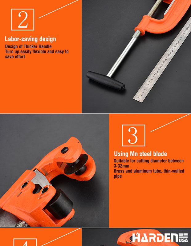 Cortador de Tubo Reforçado HARDEN 12–75mm (1/2"–3") com Lâmina em Aço 65Mn