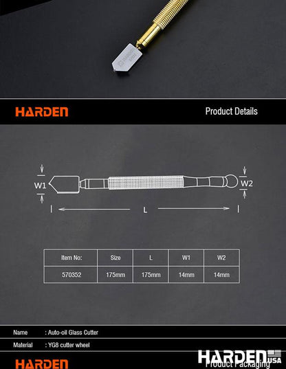 Cortador de Vidro Automático HARDEN 175 mm com Reservatório de Óleo – Corte de 2 a 12 mm