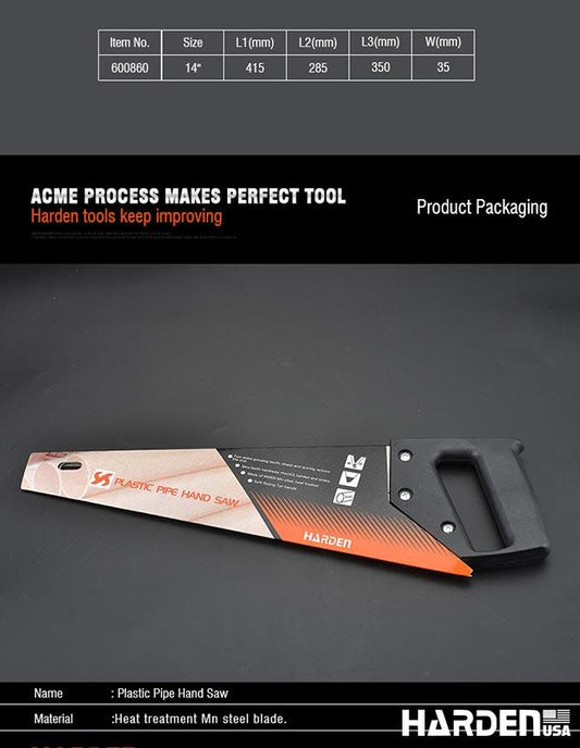 Serra Manual 350mm (14") para Tubo Plástico HARDEN em Aço 1065 Mn com Cabo Plástico