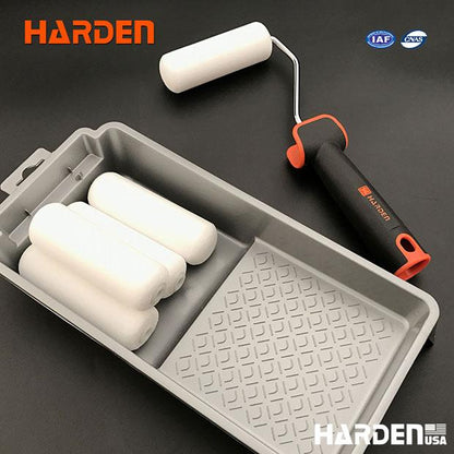 Kit de Rolos de Pintura HARDEN 4” com 7 Peças – Poliester, Acrílico e Espuma com Cabo TPR