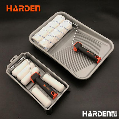 Kit de Rolos de Pintura HARDEN 4” com 7 Peças – Poliester, Acrílico e Espuma com Cabo TPR