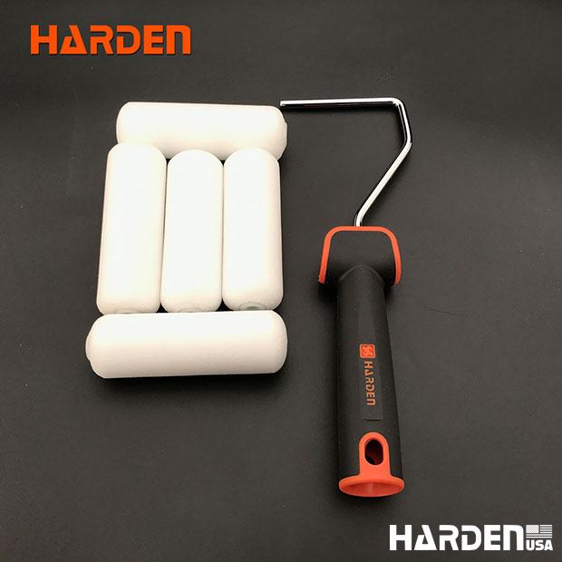 Kit de Rolos de Pintura HARDEN 4” com 7 Peças – Poliester, Acrílico e Espuma com Cabo TPR