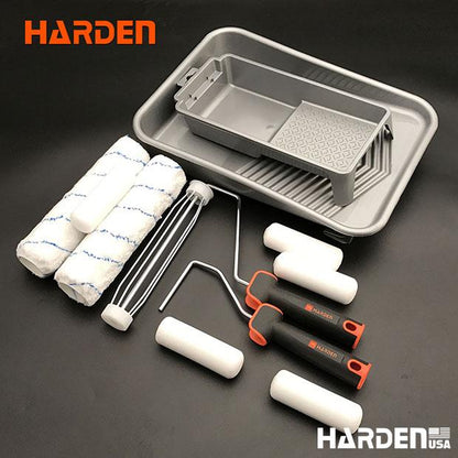 Kit de Rolos de Pintura HARDEN 4” com 7 Peças – Poliester, Acrílico e Espuma com Cabo TPR