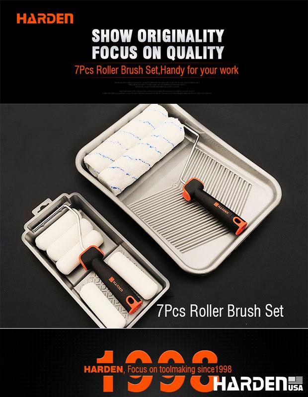 Kit de Rolos de Pintura HARDEN 4” com 7 Peças – Poliester, Acrílico e Espuma com Cabo TPR