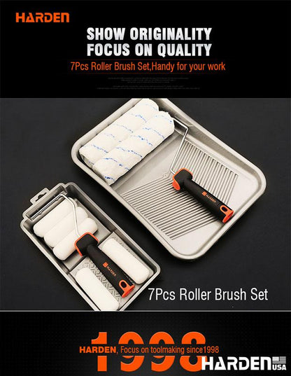 Kit de Rolos de Pintura HARDEN 4” com 7 Peças – Poliester, Acrílico e Espuma com Cabo TPR