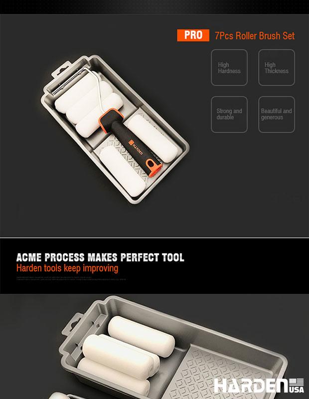 Kit de Rolos de Pintura HARDEN 4” com 7 Peças – Poliester, Acrílico e Espuma com Cabo TPR