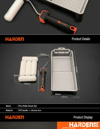 Kit de Rolos de Pintura HARDEN 4” com 7 Peças – Poliester, Acrílico e Espuma com Cabo TPR